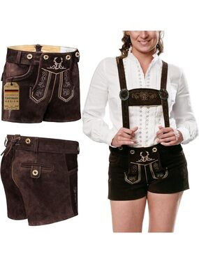 Bavaria Trachten Brown Suede Leather Lederhosen Shorts w/ Suspenders Size 8